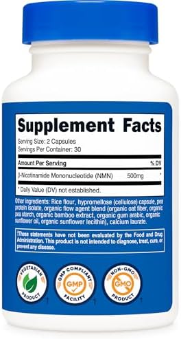 Nutricost NMN (Mononucleótido de Nicotinamida) 500mg, 60 Cápsulas - Apto para Vegetarianos, Sin Gluten, Sin OGM, 30 Porciones - imagen 4