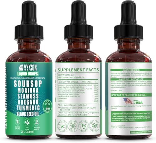 Gotas Líquidas Amargas de Guanábana 10 en 1 con Musgo Marino, Moringa, Cúrcuma, Aceite de Semilla Negra, Orégano y Ashwagandha | Extractos Herbales - imagen 2