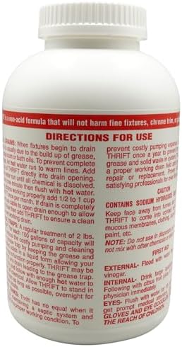 Limpiador de Drenaje Thrift T-200 – Abre Drenos Sin Olor de 2 lb – Activado por Agua Caliente – Ideal para Drenajes Pequeños, Trampas de Grasa y - imagen 2