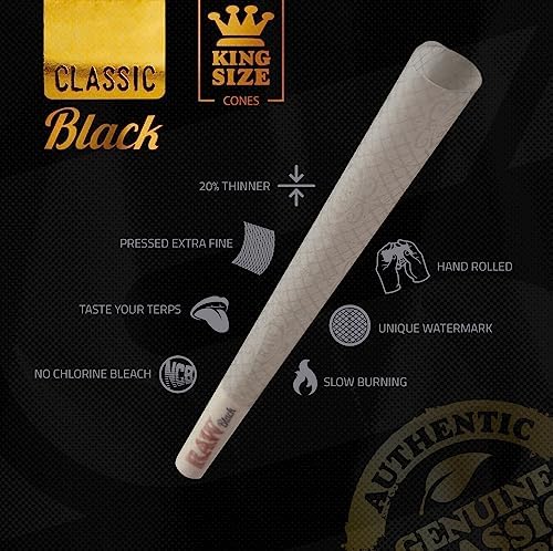 Conos RAW Negros King Size - Paquete de 100 - Conos Pre-enrollados de Quema Lenta con Papel Extra Fino y Tubos de Empaque Incluidos - imagen 3