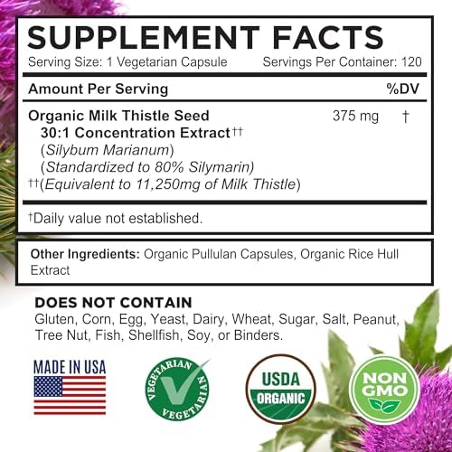 Cápsulas de Cardo Mariano Orgánico USDA FarmHaven | Extracto de Semilla 30X Concentrado y 80% Silymarina - Apoya la Función Hepática y la Salud - imagen 5