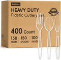 Juego de Cubiertos Desechables de Plástico Pesado, 400 Piezas, Sin BPA, 150 Cucharas, 150 Tenedores y 100 Cuchillos, Ideal para Fiestas y Uso Diario - imagen 1