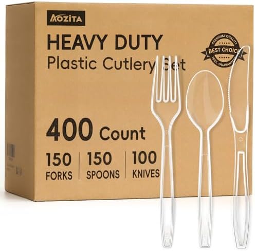 Juego de Cubiertos Desechables de Plástico Pesado, 400 Piezas, Sin BPA, 150 Cucharas, 150 Tenedores y 100 Cuchillos, Ideal para Fiestas y Uso Diario - imagen 1