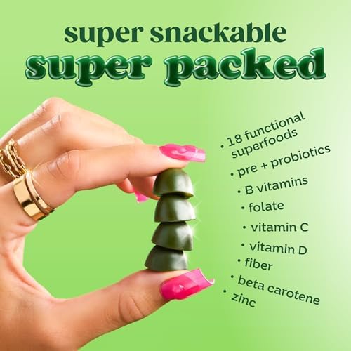 Gomitas Bloom Super Greens, Suplemento diario de fibra con frutas y verduras para salud digestiva, sabor fresa y kiwi, 12 porciones (48 en total) - imagen 3