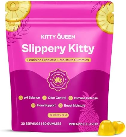 Gomitas Probioticas KittyQueen Slippery Kitty para Mujeres, Sabor Piña, Salud Vaginal, Equilibrio de pH, Control de Olores, 60 Unidades - imagen 1