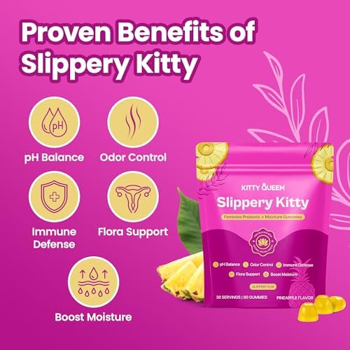 Gomitas Probioticas KittyQueen Slippery Kitty para Mujeres, Sabor Piña, Salud Vaginal, Equilibrio de pH, Control de Olores, 60 Unidades - imagen 2