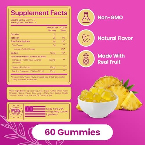 Gomitas Probioticas KittyQueen Slippery Kitty para Mujeres, Sabor Piña, Salud Vaginal, Equilibrio de pH, Control de Olores, 60 Unidades - imagen 3