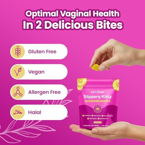 Gomitas Probioticas KittyQueen Slippery Kitty para Mujeres, Sabor Piña, Salud Vaginal, Equilibrio de pH, Control de Olores, 60 Unidades - imagen 4