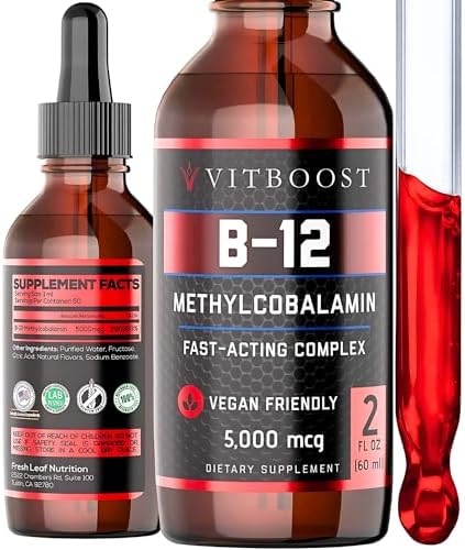 VITBOOST Gotas Líquidas Veganas de B-12 – 60 x 5000 mcg Suplemento Sublingual de Methylcobalamin Sabor Frambuesa | Máxima Absorción y Energía | Sin - imagen 1