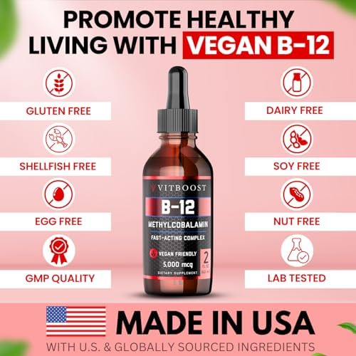 VITBOOST Gotas Líquidas Veganas de B-12 – 60 x 5000 mcg Suplemento Sublingual de Methylcobalamin Sabor Frambuesa | Máxima Absorción y Energía | Sin - imagen 3