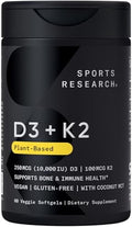 Vitaminas D3 y K2 de Sports Research® con 10,000iu de D3 de origen vegetal y 100mcg de K2 como MK-7 | Verificado No GMO y Certificado Vegano 60ct - imagen 1