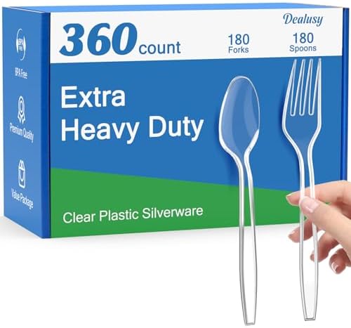 Set de Cubiertos Desechables Dealusy: 360 Piezas, 180 Cucharas y 180 Tenedores de Plástico Transparente, Resistente al Calor - imagen 1