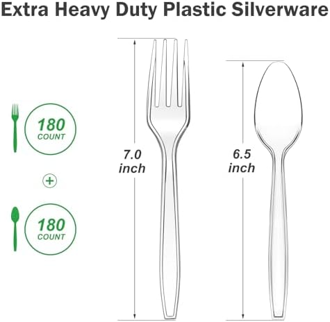 Set de Cubiertos Desechables Dealusy: 360 Piezas, 180 Cucharas y 180 Tenedores de Plástico Transparente, Resistente al Calor - imagen 2