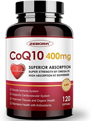 ZEBORA CoQ10 400mg Softgels con PQQ, BioPerine y Omega-3, Suplemento de Coenzima Q10 para Alta Absorción, Antioxidante Potente, 120 Porciones - imagen 1