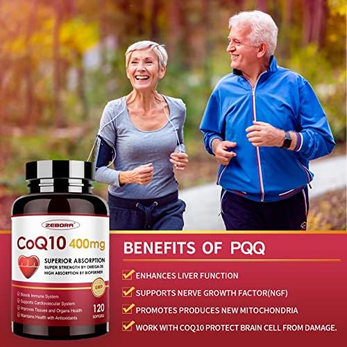 ZEBORA CoQ10 400mg Softgels con PQQ, BioPerine y Omega-3, Suplemento de Coenzima Q10 para Alta Absorción, Antioxidante Potente, 120 Porciones - imagen 5