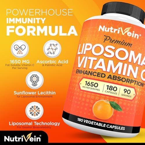 Suplemento de Vitamina C Liposomal Premium Nutrivein 1650mg - 180 Cápsulas: Alta Absorción y Dosis para Defensas del Cuerpo y Bienestar General - imagen 4