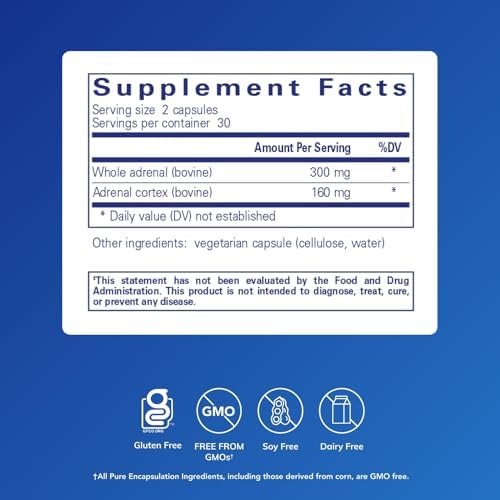 Suplemento Adrenal Cortex de Pure Encapsulations – Apoya la salud del cortisol, energía, moderación del estrés y función glandular – 60 cápsulas - imagen 2