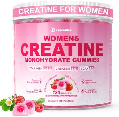 Creatina para Mujeres, Gomas de Creatina Monohidratada con Colágeno, BCAA, L-Carnitina y Taurina, Sabor Fresa, Suplemento Energético Sin Azúcar, 120 - imagen 1