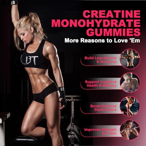 Creatina para Mujeres, Gomas de Creatina Monohidratada con Colágeno, BCAA, L-Carnitina y Taurina, Sabor Fresa, Suplemento Energético Sin Azúcar, 120 - imagen 3