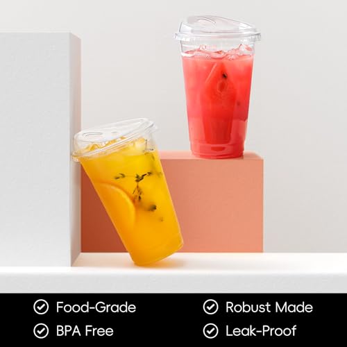 AOZITA Paquete de 100 Vasos Plásticos de 16 oz con Tapas Sin Popote, Vasos Desechables Transparentes para Café Frío, Smoothies y Bebidas Frías - imagen 3