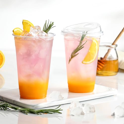 AOZITA Paquete de 100 Vasos Plásticos de 16 oz con Tapas Sin Popote, Vasos Desechables Transparentes para Café Frío, Smoothies y Bebidas Frías - imagen 5