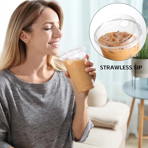 AOZITA Paquete de 100 Vasos Plásticos de 16 oz con Tapas Sin Popote, Vasos Desechables Transparentes para Café Frío, Smoothies y Bebidas Frías - imagen 6