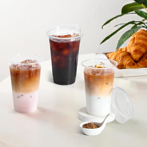 AOZITA Paquete de 100 Vasos Plásticos de 16 oz con Tapas Sin Popote, Vasos Desechables Transparentes para Café Frío, Smoothies y Bebidas Frías - imagen 7