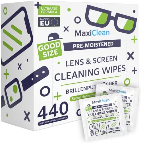 Toallitas de Limpieza MAXI CLEAN 440 Paquete para Lentes, Prehumedecidas y Envase Individual, Limpieza Sin Rayas para Gafas y Pantallas, 5.5 x 4.7 - imagen 1