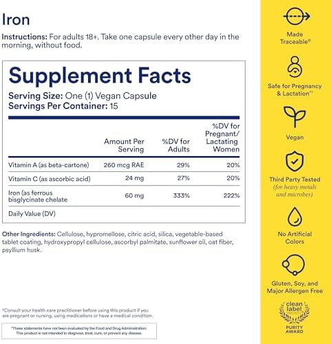 Suplemento de Bisglicinato de Hierro Ritual - 60mg - Apoyo Suave para Mujeres con Niveles Bajos de Hierro - Aumenta la Sangre - Dosis de 48 Horas - - imagen 3