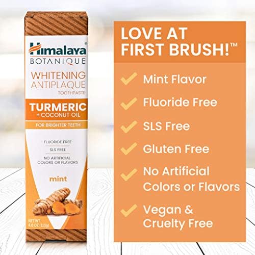 Pasta Dental Herbal Himalaya Botanique con Cúrcuma y Aceite de Coco, Blanqueadora, Sin Flúor, SLS y Sabores Artificiales, Vegana, 4 Oz, Paquete de 4 - imagen 5