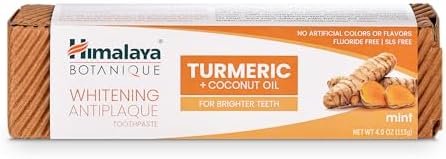 Pasta Dental Herbal Himalaya Botanique con Cúrcuma y Aceite de Coco, Blanqueadora, Sin Flúor, SLS y Sabores Artificiales, Vegana, 4 Oz, Paquete de 4 - imagen 8