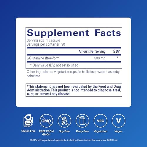 Pure Encapsulations L-Glutamina 500 mg - Suplemento para Apoyo Inmunológico y Digestivo, Salud Intestinal, Metabolismo y Soporte Muscular - 90 - imagen 2