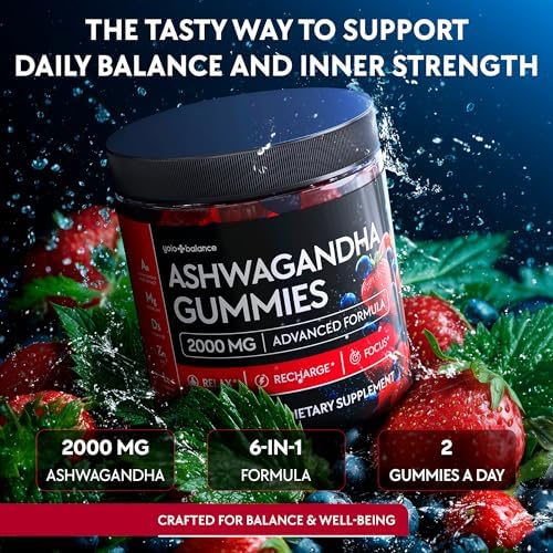 Gomitas de Ashwagandha – 120 piezas - 2000 MG de suplementos con L-Theanina, GABA, Magnesio, Zinc y Vitamina D3 – Sin azúcar, Veganas, No OGM – Apoyo - imagen 2