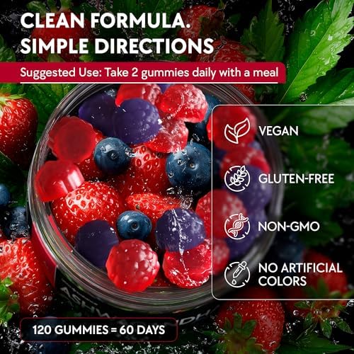 Gomitas de Ashwagandha – 120 piezas - 2000 MG de suplementos con L-Theanina, GABA, Magnesio, Zinc y Vitamina D3 – Sin azúcar, Veganas, No OGM – Apoyo - imagen 5