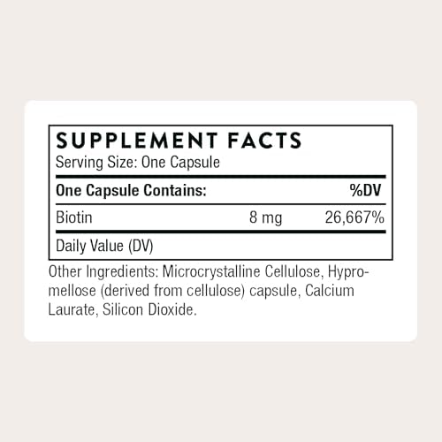 THORNE - Suplemento de Biotina - Vitamina B7 para Cabello, Uñas, Piel y Metabolismo Saludable - 60 Cápsulas Sin Gluten, Lácteos ni Soja - imagen 2