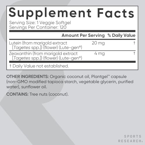 Cápsulas de Luteína y Zeaxantina Sports Research® - Suplemento para la Salud Ocular con Lute-Gen® y Aceite de Coco Orgánico - Vegano y No GMO - 120 - imagen 5