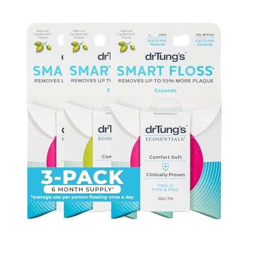 Hilo Dental Natural DrTung's - Sin PTFE ni PFAS, Suave con las Encías, Expande y Se Estira, Sin BPA, Sabor a Cardamomo (Paquete de 3) - imagen 1