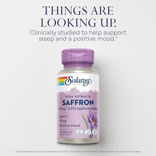 Extracto de Azafrán SOLARAY - Apoyo para el Sueño y el Ánimo Positivo - Suplementos Veganos y Sin Gluten - Verificado en Laboratorio - 30 VegCaps, 30 - imagen 3