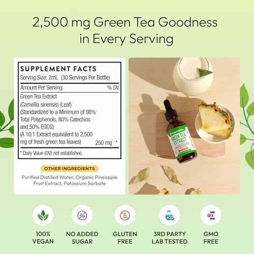 Extracto de Té Verde 10:1 50% EGCG - Gotero Líquido Vegano - 4X Más Potente que Pastillas - Suplemento Antioxidante de 2oz para Piel, Corazón y - imagen 4