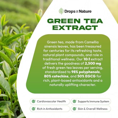 Extracto de Té Verde 10:1 50% EGCG - Gotero Líquido Vegano - 4X Más Potente que Pastillas - Suplemento Antioxidante de 2oz para Piel, Corazón y - imagen 5