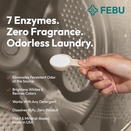 Booster de Lavado FEBU con Enzimas de Oxígeno | 7 Enzimas Incluyendo DNasa | Eliminador de Olores y Quitamanchas | Polvo Concentrado, Hipoalergénico, - imagen 3