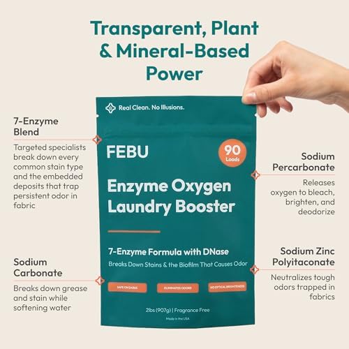 Booster de Lavado FEBU con Enzimas de Oxígeno | 7 Enzimas Incluyendo DNasa | Eliminador de Olores y Quitamanchas | Polvo Concentrado, Hipoalergénico, - imagen 5