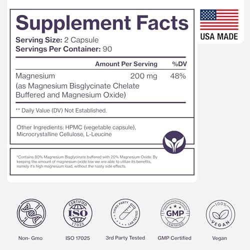 Suplemento de Glicinato de Magnesio Puro – Magnesio Quelado Altamente Absorbible para Dormir, Salud Muscular y Nerviosa, Energía y Relajación – 200mg - imagen 7
