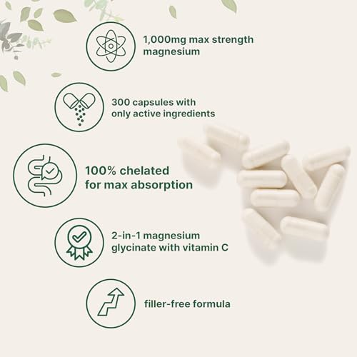 Glicinato de Magnesio Puro 1,000mg, 300 Cápsulas | 100% Quelado para Máxima Absorción | Enriquecido con Vitamina C | Solo Ingredientes Activos - imagen 3