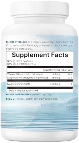 Glicinato de Magnesio Puro 1,000mg, 300 Cápsulas | 100% Quelado para Máxima Absorción | Enriquecido con Vitamina C | Solo Ingredientes Activos - imagen 7