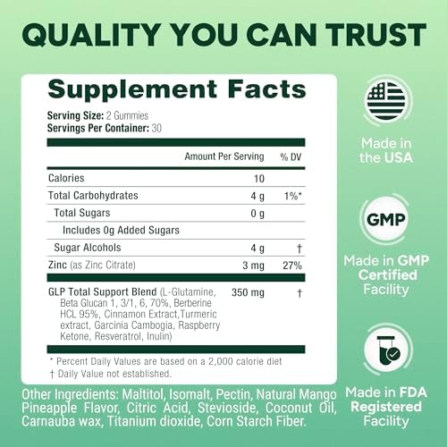 Gomitas GLP-1 para Control de Apetito – Suplemento Sin Azúcar con Berberina, Canela, Cúrcuma, Garcinia y Cetonas de Frambuesa – Digestión, Pérdida de - imagen 5