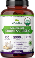 Zazzee Extracto de Ajo Orgánico USDA Sin Olor 20:1, 1% Alicina, 100 Cápsulas Veganas, Suministro de 3+ Meses, Apoyo Inmunológico y Cardiovascular, - imagen 1