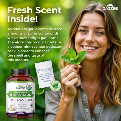 Zazzee Extracto de Ajo Orgánico USDA Sin Olor 20:1, 1% Alicina, 100 Cápsulas Veganas, Suministro de 3+ Meses, Apoyo Inmunológico y Cardiovascular, - imagen 5
