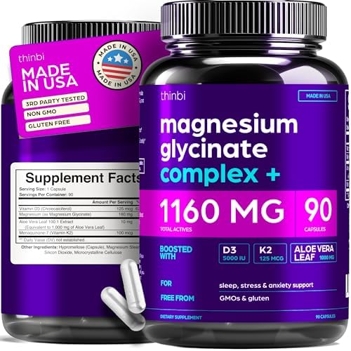 Glicinato de Magnesio 1160mg + Aloe Vera, Complejo D3 y K2, 90 Cápsulas - Alta Absorción, No Laxante - Soporte para Función Muscular y Metabolismo - imagen 1