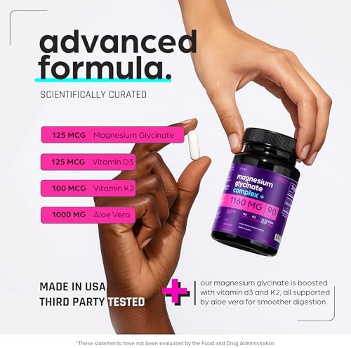 Glicinato de Magnesio 1160mg + Aloe Vera, Complejo D3 y K2, 90 Cápsulas - Alta Absorción, No Laxante - Soporte para Función Muscular y Metabolismo - imagen 2